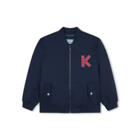 kenzo kids veste bomber à logo brodé - bleu