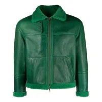 salvatore santoro veste en cuir à bordure en peau lainée - vert