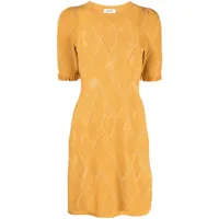 sandro robe courte en maille ajourée - jaune