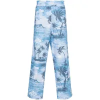 palm angels pantalon droit imprimé - bleu