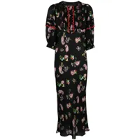 cynthia rowley robe mi-longue en soie à fleurs - noir