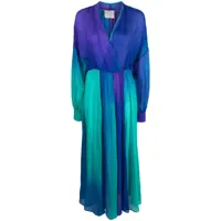 forte forte robe plissée colour block en soie - bleu