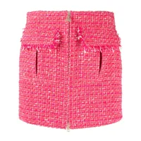 patrizia pepe minijupe en tweed à détails effilochés - rose