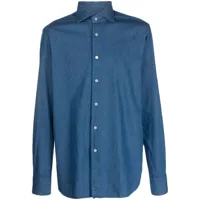 xacus chemise en coton à col italien - bleu