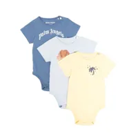 palm angels kids body en coton à logo imprimé (lot de trois) - jaune