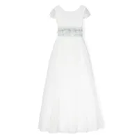 amaya robe longue en tulle à fleurs appliquées - blanc