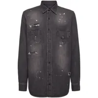 philipp plein chemise en jean imprimée à ornements en cristal - gris