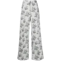 maison kitsuné pantalon droit à fleurs en jacquard - gris