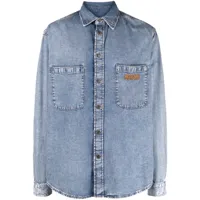moschino chemise en jean délavé à logo brodé - bleu