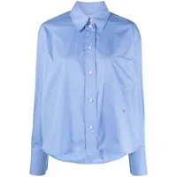 victoria beckham chemise en coton à logo brodé - bleu