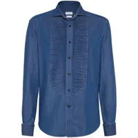 brunello cucinelli chemise en jean à plastron plissé - bleu