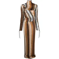 missoni robe longue asymétrique à motif zigzag - marron