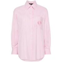 maje chemise rayée à broderies - rose