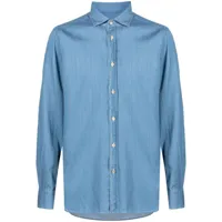 boglioli chemise en coton à col italien - bleu