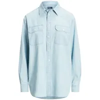polo ralph lauren chemise en jean à broderies - bleu