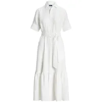 polo ralph lauren robe-chemise en lin à manches courtes - blanc