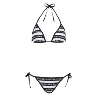 balmain bikini triangle à logo imprimé - blanc