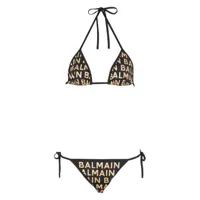 balmain bikini triangle à logo imprimé - noir