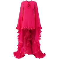 giambattista valli robe-cape en soie à volants - rose