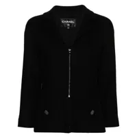 chanel pre-owned veste zippée en maille à logo gravé - noir
