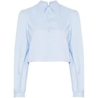 mm6 maison margiela chemise en coton à design superposé - bleu