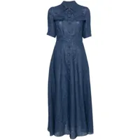 emporio armani robe-chemise en lin à boutonnière - bleu