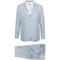 eleventy costume en lin à veste à simple boutonnage - bleu