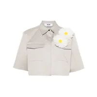 msgm chemise crop à applique fleur - gris
