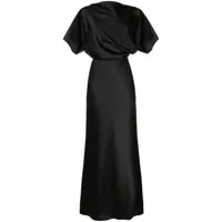 amsale robe drapée en satin à coupe longue - noir