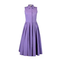 michael kors robe-chemise en popeline à design plissé - violet