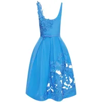 oscar de la renta robe mi-longue à fleurs brodées - bleu