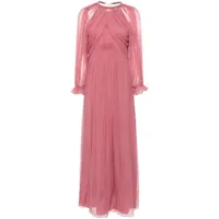 alberta ferretti robe longue en soie à design plissée - rose
