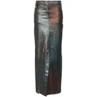alberta ferretti jupe longue en jean à effet métallisé - bleu