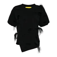 marques'almeida t-shirt orné de plumes à effet usé - noir