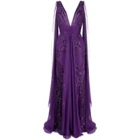 zuhair murad robe longue à ornements de perles - violet