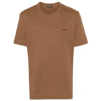 zegna t-shirt en coton à logo brodé - marron