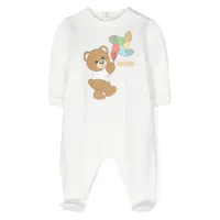 moschino kids pyjama en coton à imprimé teddy bear - blanc