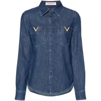 valentino garavani chemise en jean à plaque logo - bleu