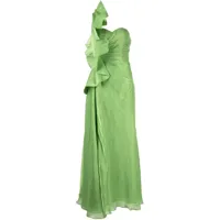 badgley mischka robe longue plissée leaf à une épaule - vert