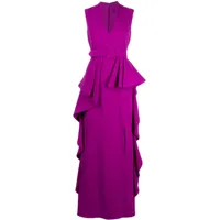 badgley mischka robe longue en crêpe à volants - violet