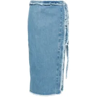 bimba y lola jupe portefeuille en jean à effet usé - bleu