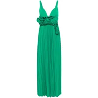 p.a.r.o.s.h. robe longue plissée à appliques fleurs - vert