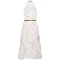 prada robe mi-longue en soie à fleurs brodées - blanc