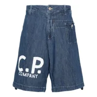 c.p. company short en jean à logo imprimé - bleu