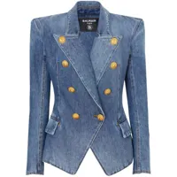 balmain veste en jean à boutonnière croisée - bleu
