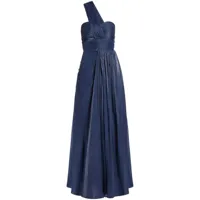 badgley mischka robe longue à design plissé - bleu
