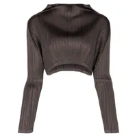 pleats please issey miyake pleated cropped top - gris