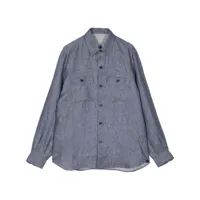 isaia chemise en lin à poches à rabat - bleu