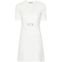 twinset robe courte nervurée à plaque logo - blanc