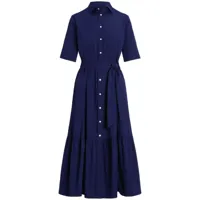 polo ralph lauren robe-chemise longue à taille ceinturée - bleu